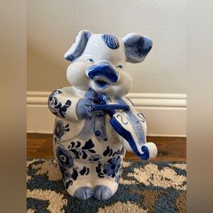 Blue and White Ceramic Pig Figurine